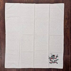 Vintage Embroidered Dragon Tablecloth - Intricate Asian-Inspired Design 34"x37"